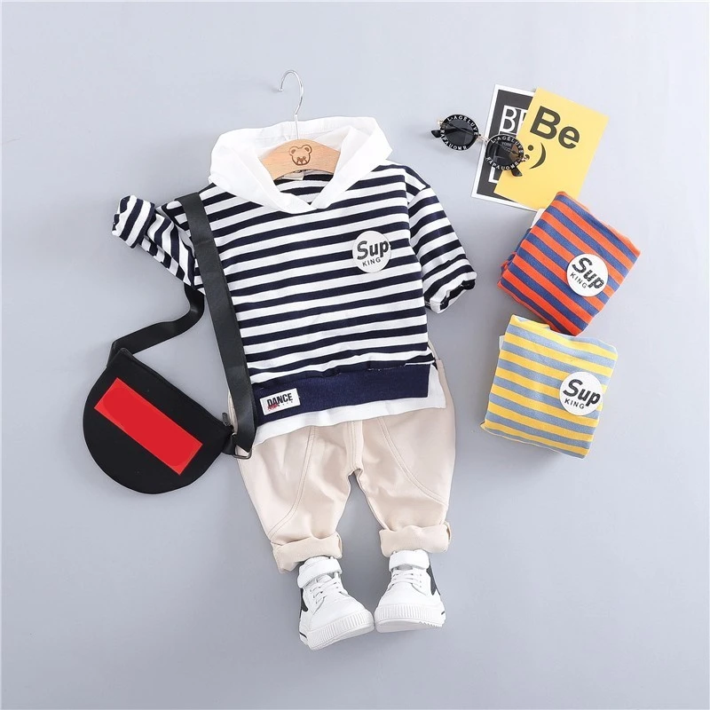 

2019 Spring Infant Clothing Sports Striped Hooded Sweater Pants 2pcs/Sets Children Toddler Tracksuit Baby Boy Girl Clothes Suit