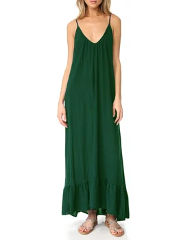 

Women Strapless Beach Bohemian Dress 2020 Summer Casual Loose Ladies Sexy V Neck Sleeveless Maxi Long Dresses Solid Vestidos