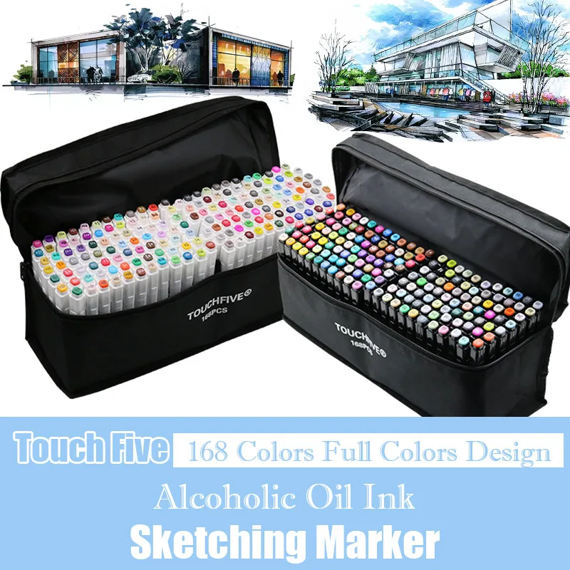 Ceny TouchFIVE 168 kolorów tłustych markerów na bazie alkoholu zestaw Dual Headed Sketch Marker artysta pędzelek do zdobień dla Manga Design Art Supplies