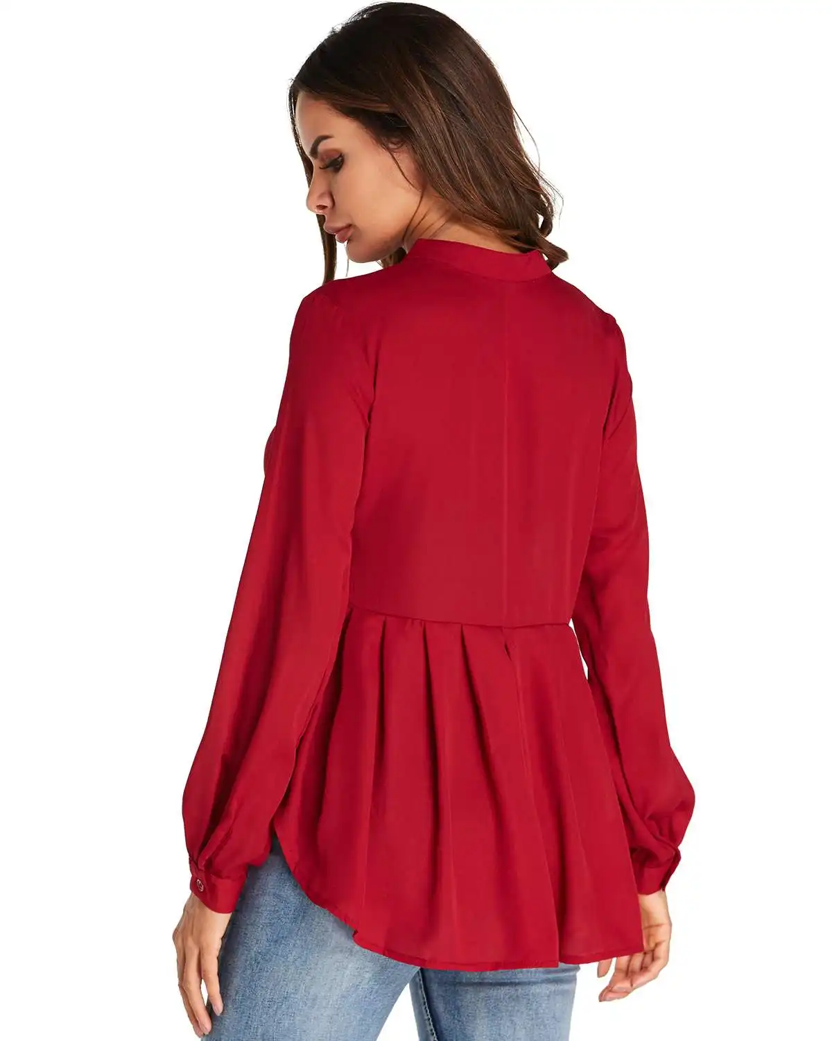 Plus Size Casual Loose Blouse Shirts Women 2019 ZANZEA Spring Autumn Solid Sexy Stand Collar Long Sleeve Irregular Tops Shirts