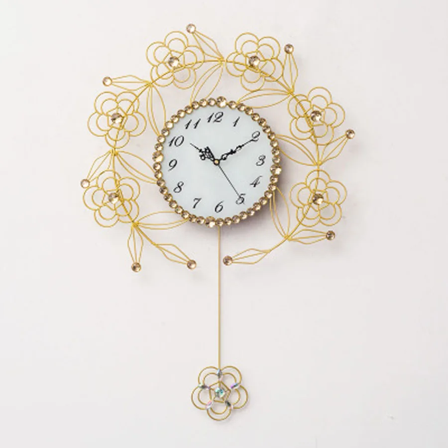 

Luxury Metal Wall Clock Modern Design Living Room Decoration European Crystal Swing Clocks Iron Art Wall Watch Home Decor 48cm