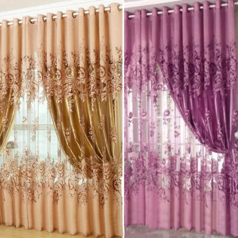 

1/2 pcs 1x2.5m European Peony Pattern Voile Curtains Tulle Sheer Valances Home Decor Purple/Pink/Coffee Curtains hot