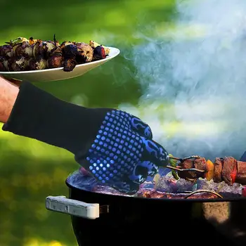 

BBQ Flame Retardant Fire Barbecue Microwave Supplies Temperature Resistance 800 Degrees Insulation Silicone Cotton Gloves