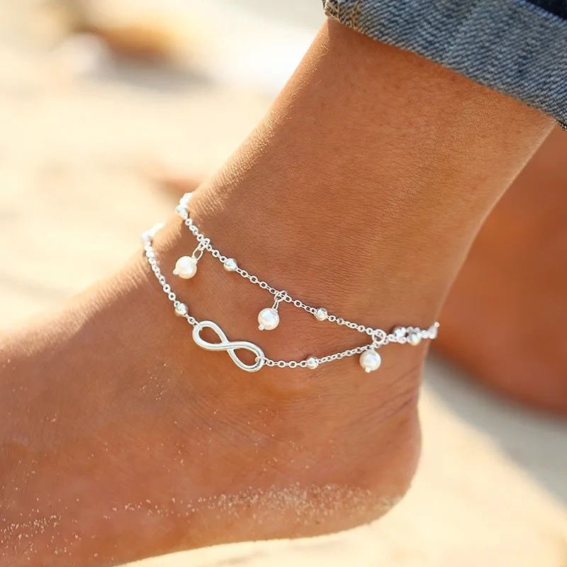 2020 Summer Beach Ankle Bracelet for Women Gold&Silver Plated Imitation Pearls Infinite Anklets Cheville Foot Jewelry 2020 Summer Beach Ankle Bracelet for Women Gold&Silver Plated Imitation Pearls Infinite Anklets Cheville Foot Jewelry