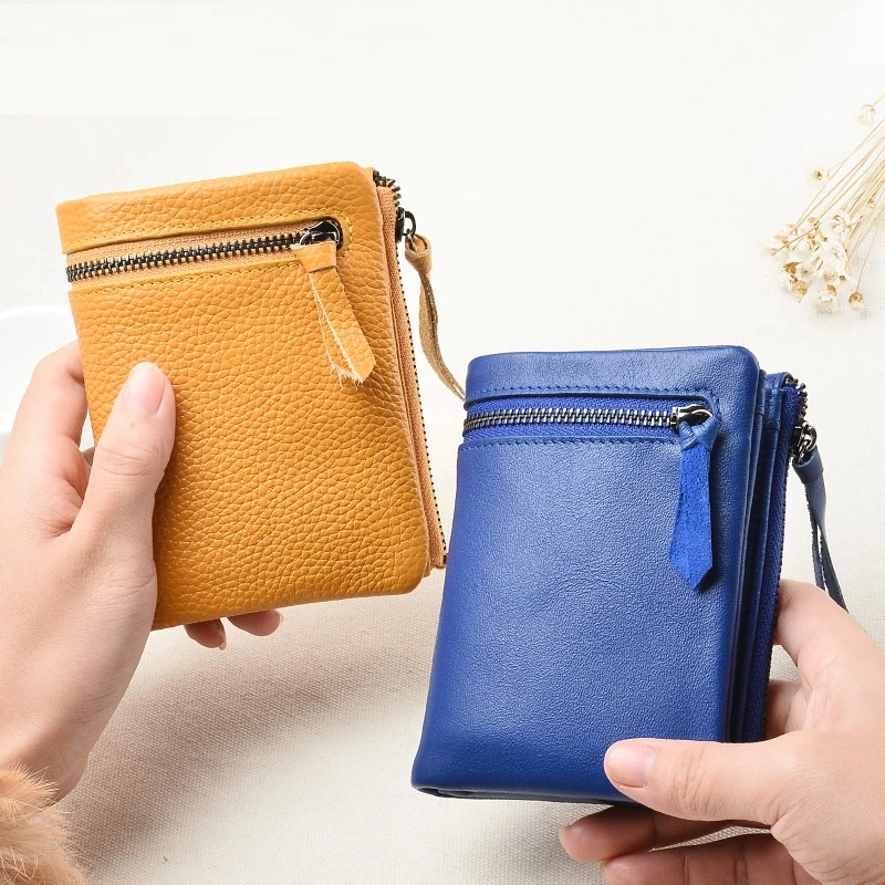

Leather Wallet Female Short Section Leather Zipper Women's Wallet Two Fold Thin Korean Version Mini Ladies Small Wall