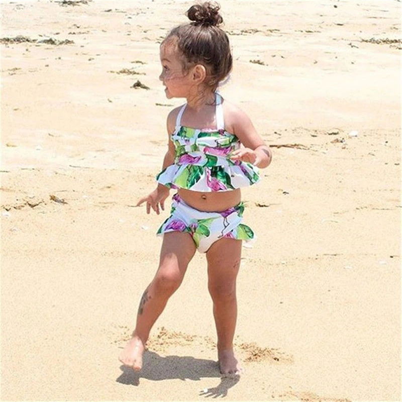 

Newborn Girls Swimsuit 2018 Summer Kid Baby Girl Flamingo Swimwear Swimsuit Bikini Set Bathing Suit Two Pieces Beachwear Biquini