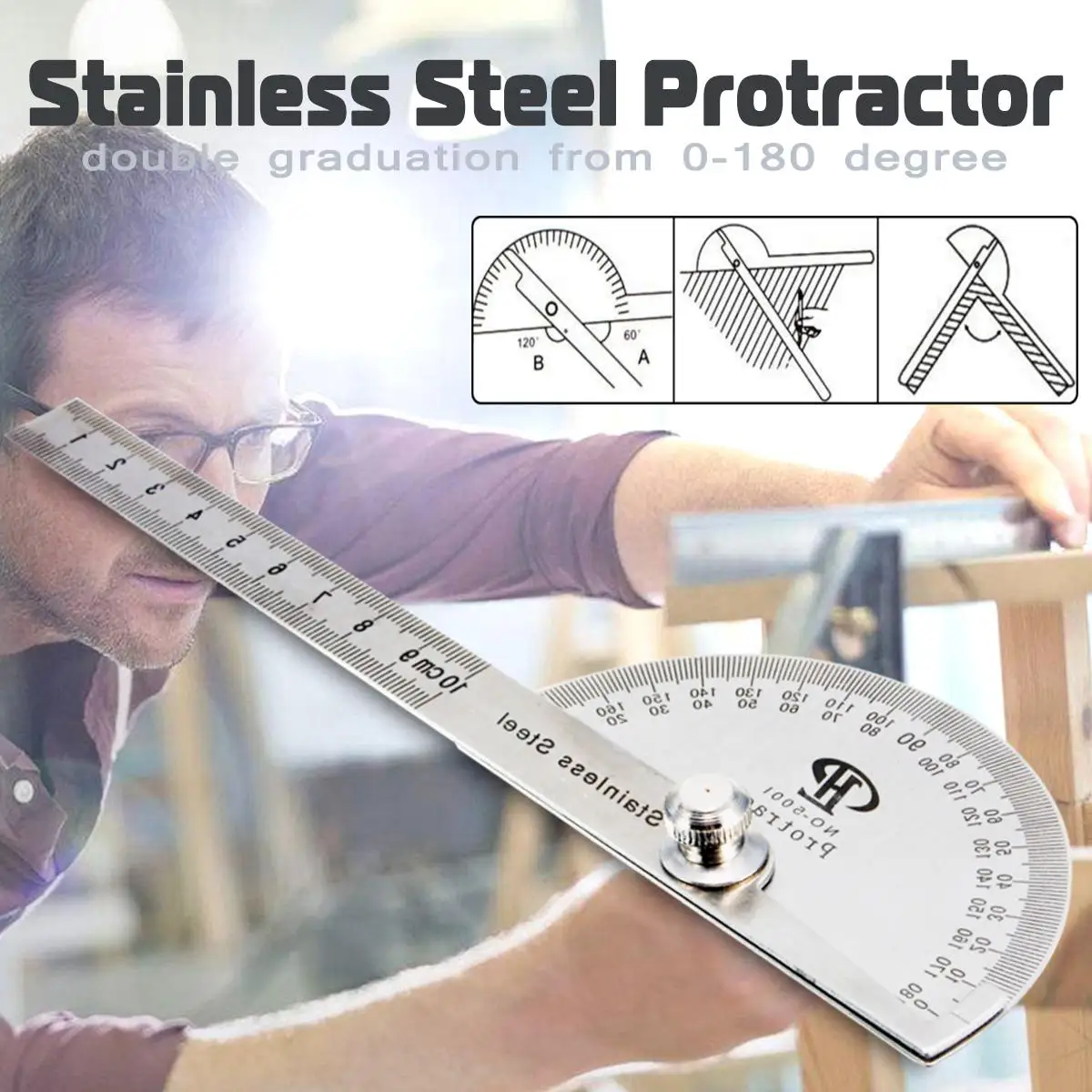

ZEAST Angle Finder Arm Measuring Round Head General Tool Stainless Steel Protractor Craftsman Rule Ruler Machinist Goniometer