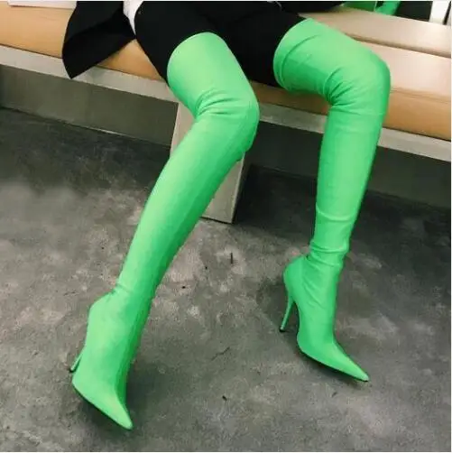 

Abesire Hot Women Sexy Slip-on Slim Elasticity Boots Female Pointed Toe Sock Long Boots Girls High Heels Dress Thigh High Boots