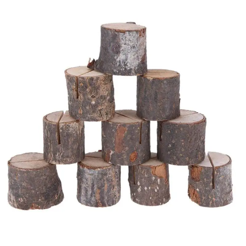 

Wood Pile Name Place Card Photo Holders Natural Wooden Stump Shape Menu Number Clip Stand Wedding Party Table Decor 10pcs/lot