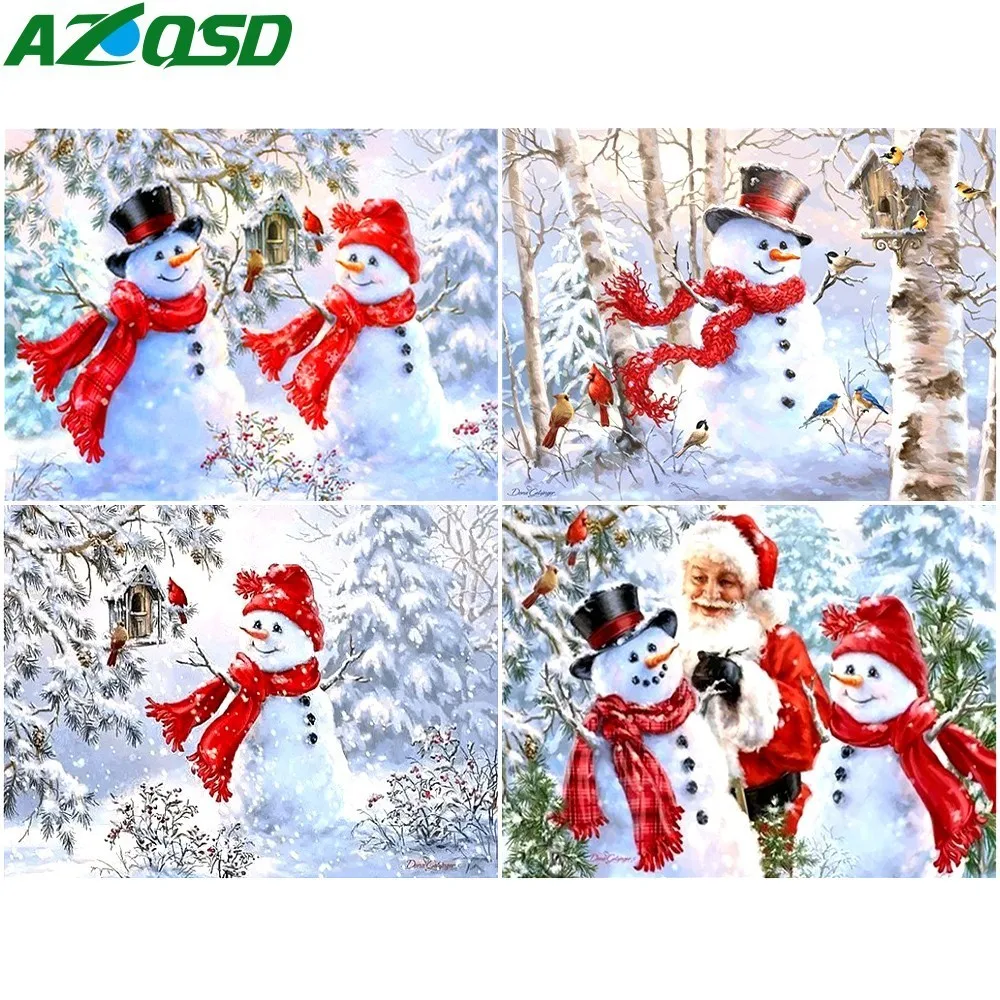 

AZQSD Diamond Mosaic Snowman Diamond Painting Winter Secnery Rhinestone Diamond Embroidery Christmas DIY Full Square Home Decor