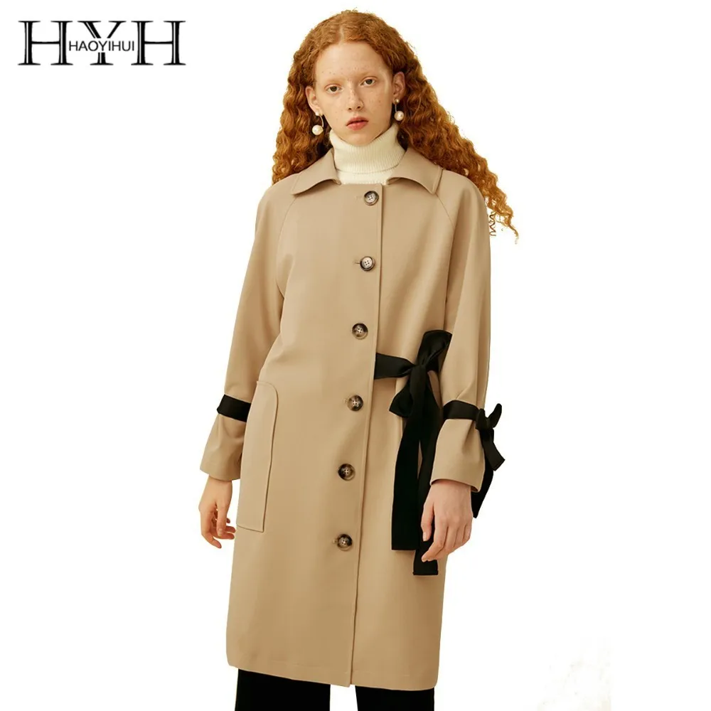 HYH HAOYIHUI Cultivate oneself Simplicity Easy Leisure time Color collision Frenulum Big pocket Medium length fund Windbreaker