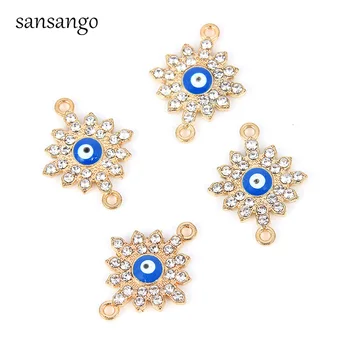 

10pcs Fashion Gold Alloy Crystal Sun Blue Eyes Charms Connector For Women Men DIY Making Charm Bracelet Jewelry Accessories Gift