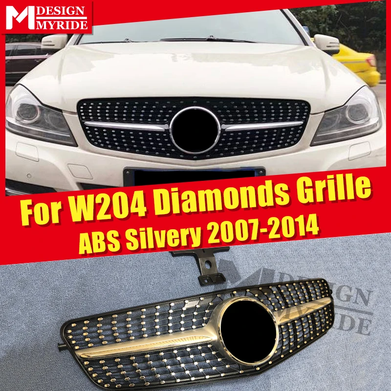 

For Mercedes C204 W204 Sport Front Diamond Grille Grills Silver C180 C200 C300 Direct 1:1 Replacement Not Fit AMG C63 C63S 07-14