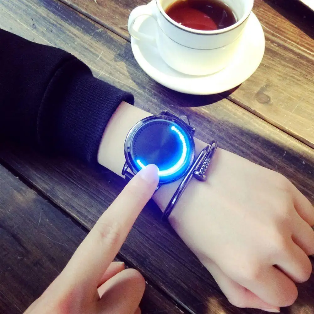 

Creative Personality Minimalist Leather Normal Waterproof LED Watch Men And Women Couple Watch Smart Electronics Casual Watches