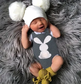

Cute Bunny Rabbit Knit Romper For Baby Girl Buttons Up Easter Clothing