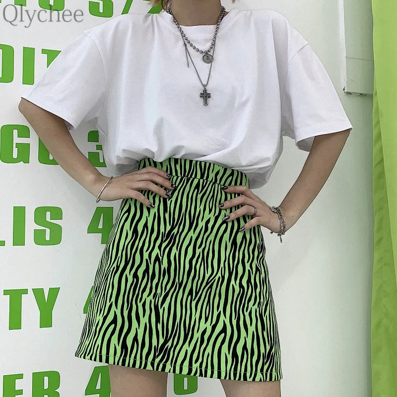 Qlychee Harajuku Зебра хит цветной принт Женская юбка А силуэта Высокая талия весна лето