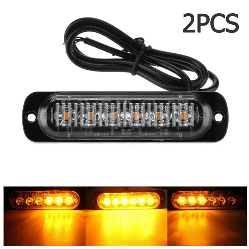 

2Pcs 6 LED Car Motorcycle Truck Strobe Light Flash Emergency Warning Lamp 12-24V 18W Flashing LED Light Slim Light Bar Lights