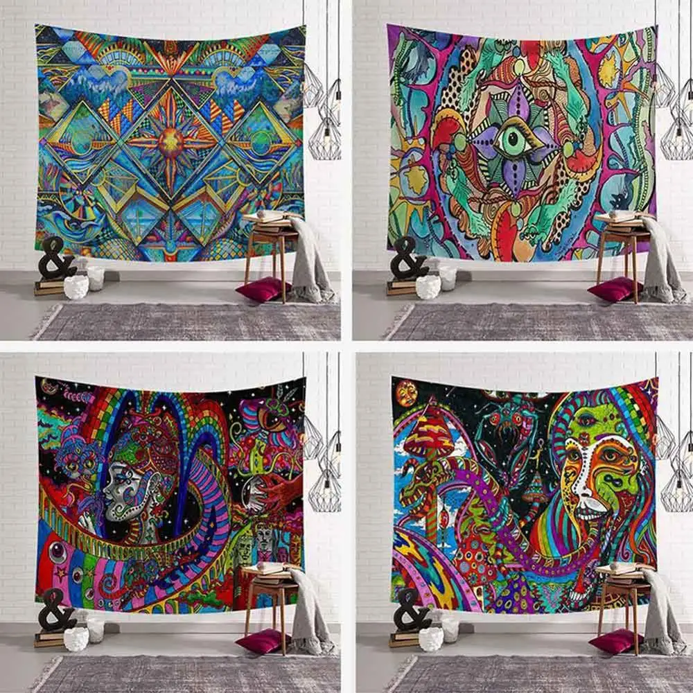 

Psychedelic Mandala Tapestry Wall Hanging Geometric Hippie Boho Colors Printed Indian Tapestries Art Decorative Bohemian Carpet