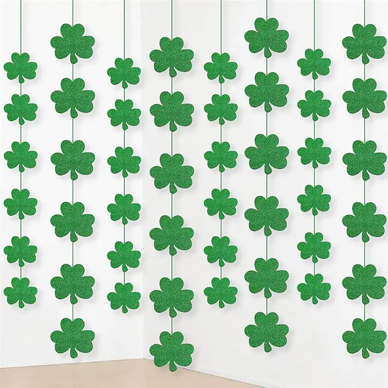 

36 Clovers St.Patricks Day Glitter Green Shamrock Paper Banners Birthday Wedding Party Hanging Decoration