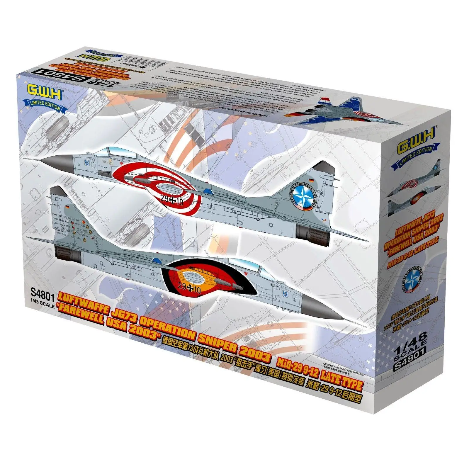 GreatWall 1/48 S4801 Mig-29 9-12 поздний Тип Люфтваффе JG73 операционная снайперская верхняя