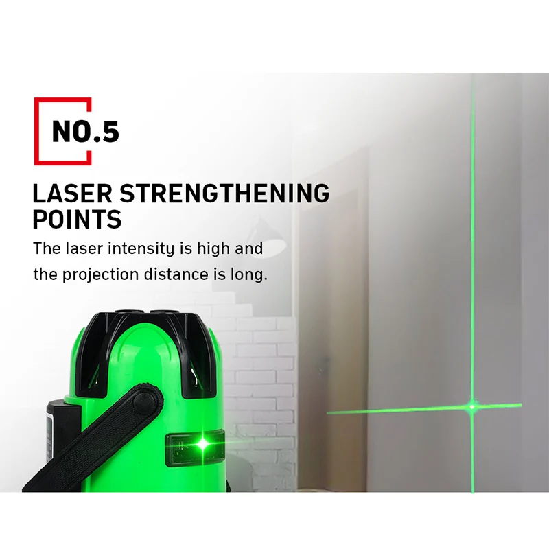 Зеленые лазерные нивелиры, 5 лазерных линий, 6 точек, 360 градусов, вращающийся, 635 нм, приемник наружного режима и наклонная косая линия, доступна автоматическая линия