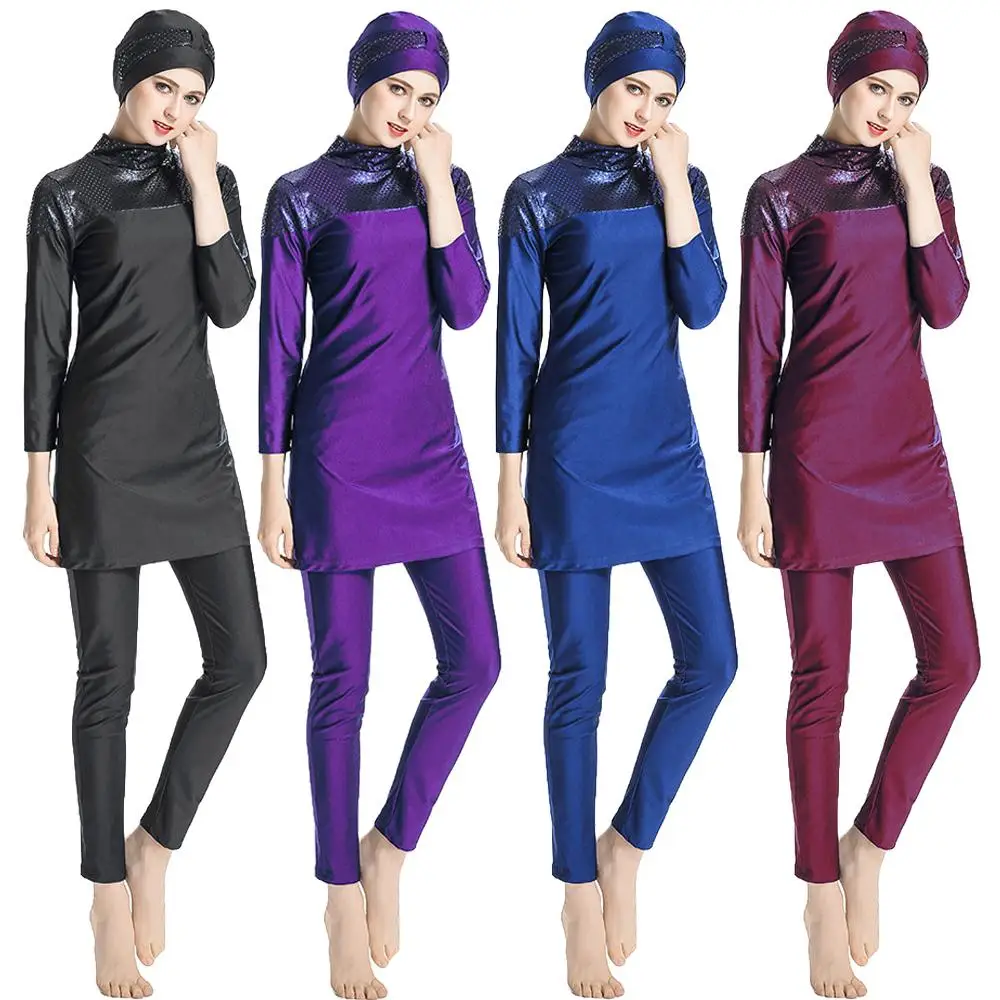 Muslim Swimwear Swimming Clothes 3PCS Islamic Women Modest Hijab Plus Size Burkinis Wear Bathing Suit Beach Full Cover Swimsuit