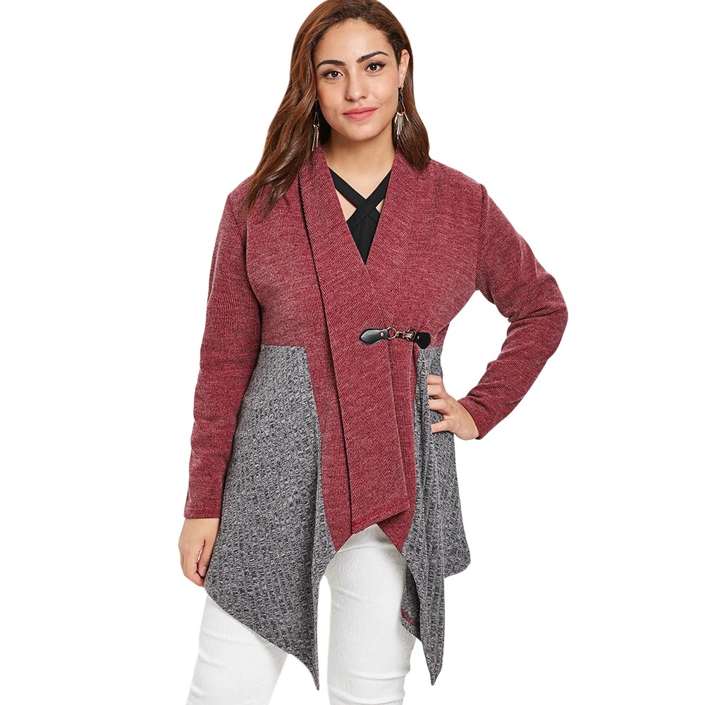 Rosegal Plus Size Shawl Collar Spliced Cardigan Women