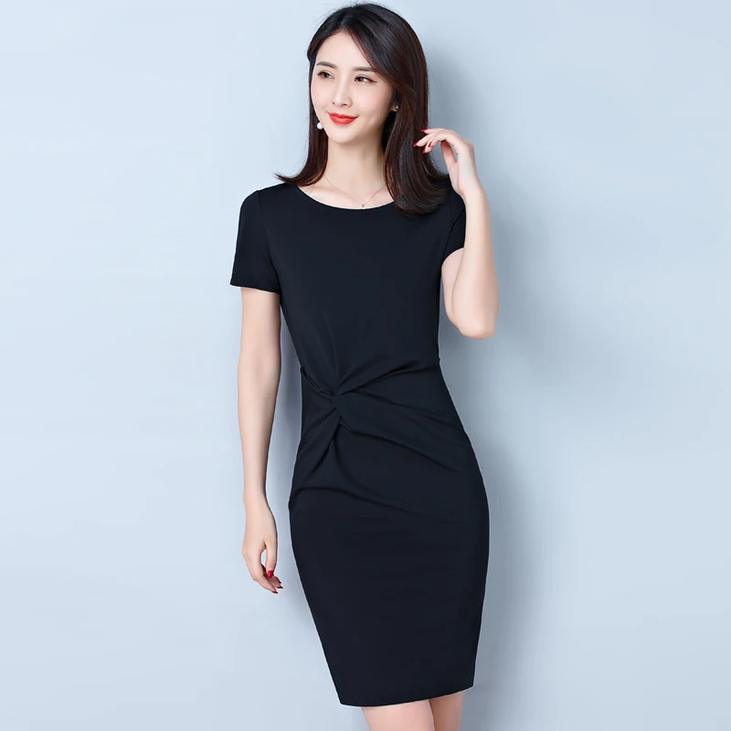 3XL Debowa офисное женское платье 2019 новые летние платья с коротким рукавом и круглым