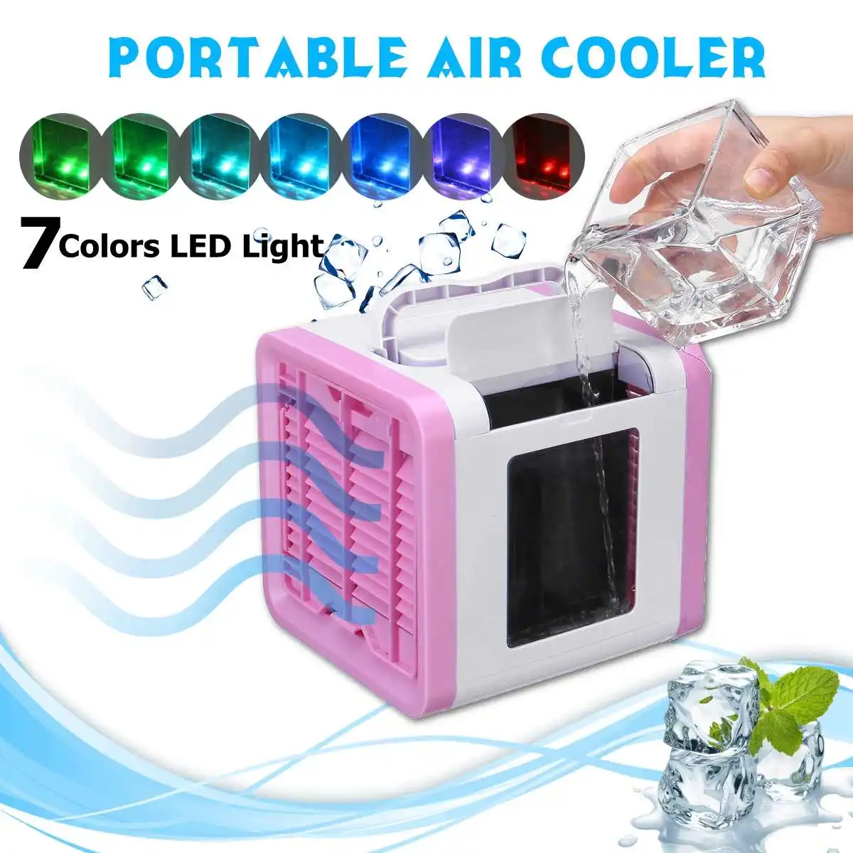 

Portable USB Mini Air Conditioner Humidifier Purifier 7 Colors Light Desktop Air Cooling Fan Air Cooler Fan for Office Home