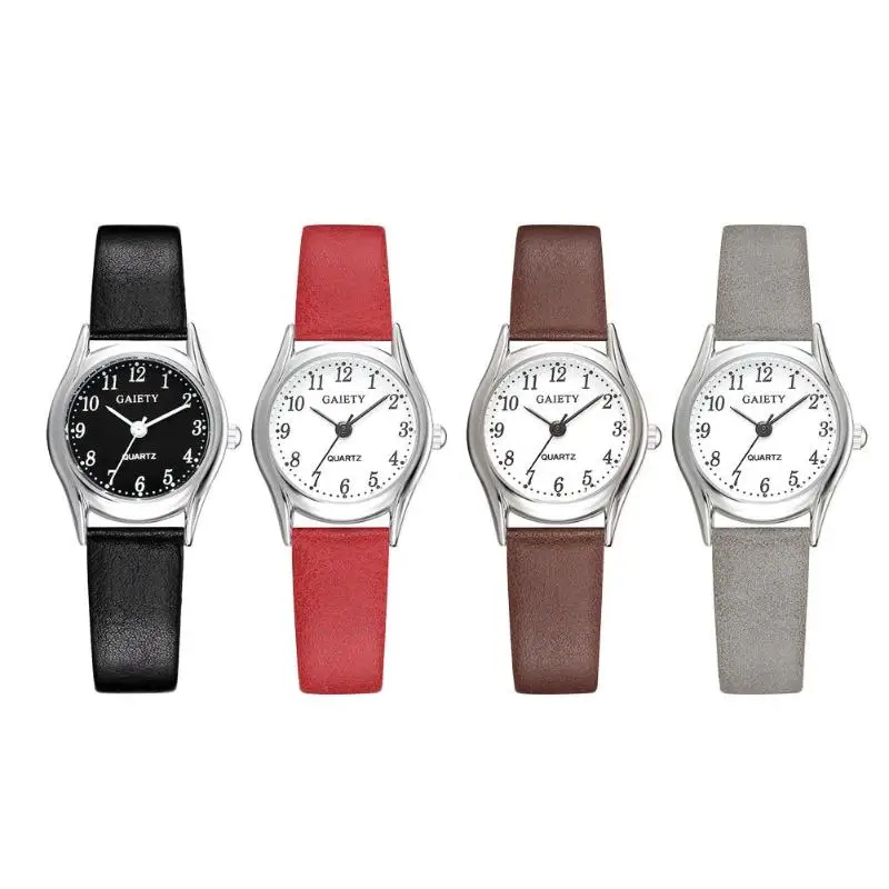 Творчески простой Для женщин Круглый циферблат часы Простой Женская кожаная обувь ремешок аналоговые кварцевые наручные часы для Для
