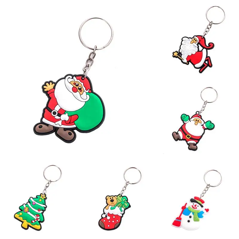 

Christmas Keychain Cartoon Santa Claus Snowman Xmas Tree Key Ring Pendants Men Women Jewelry Gift About 5cm/1.9in Silicone