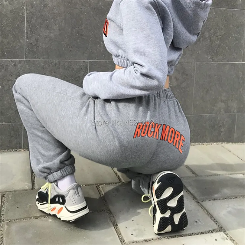

2019 New Spring Women Letter Print Sweat Harem Pants High Waist Loose Causal GYMs Cotton Trousers Female Capris Grey Pantlons