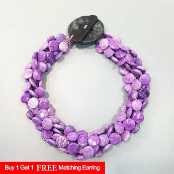 

LiiJi Unique Dyed Purple Charoite Jaspers Coin Beads 5 Rows Necklace with Big Jades Toggle Clasp 50cm/20''