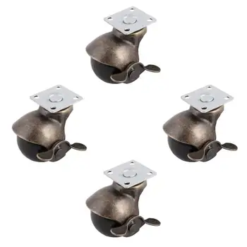 

ELEG-[4 Pack] Swivel Top Plate Hooded Ball Caster Wheels, Antique Bronze (1.5-inch with Brake)