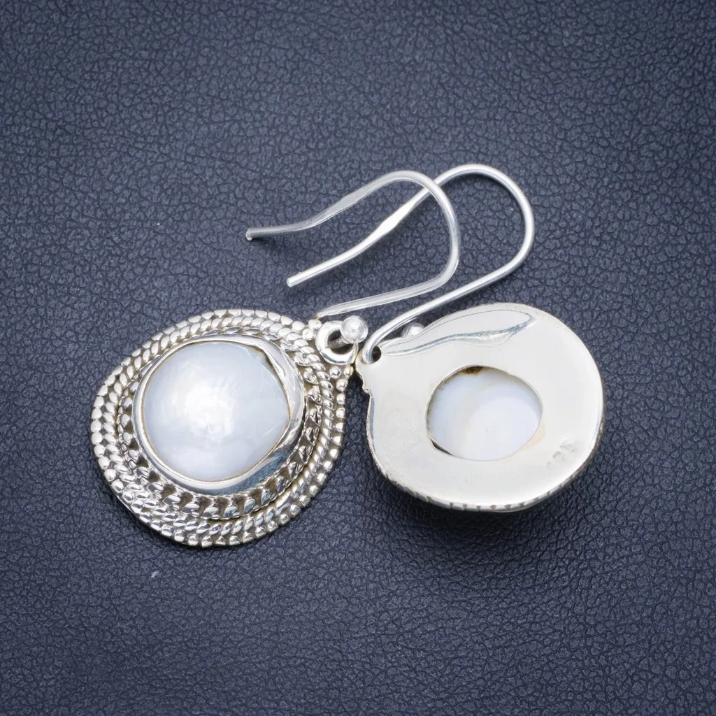 

Natural Biwa Pearl Handmade Unique 925 Sterling Silver Earrings 1.5" A0887