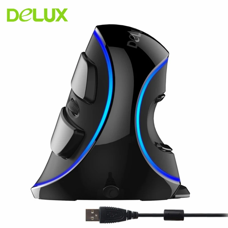 

Delux Wired Vertical Mouse Ergonomic Computer Gaming Mause Optical LED 600/1000/1600 DPI Game Mice For PC Laptop Desktop Gamer