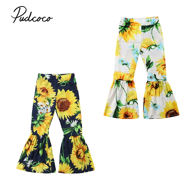 

2019 Brand Infant Kids Baby Girls Sunflower Loose Leggings Summer New Boho Floral Long Leg Flare Pants Bell-Bottoms 1-6Y