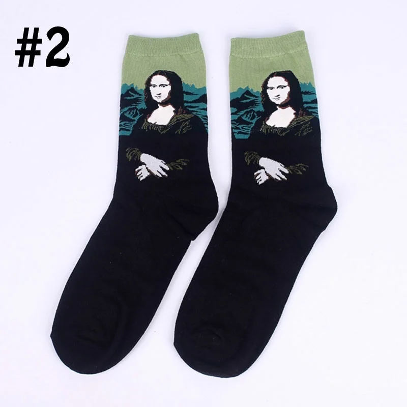 Новые модные женские и мужские носки с надписью Happy Socks унисекс Mona Lisa хлопковые