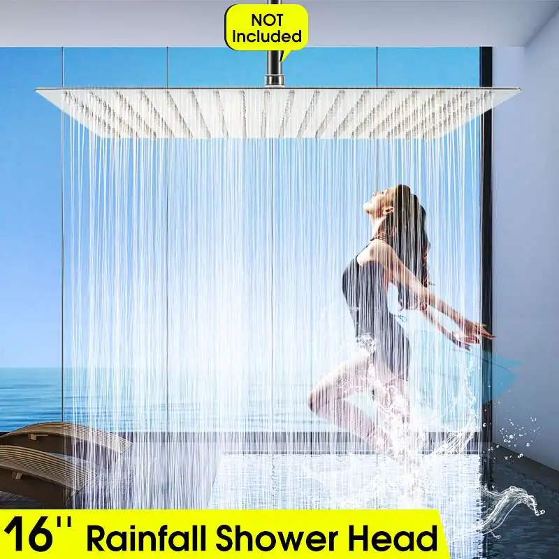 

16Inch Square Ultra-thin Stainless Steel Rainfall Shower Head Bathroom Top Sprayer Faucet Adjustable Chrome Polished Head