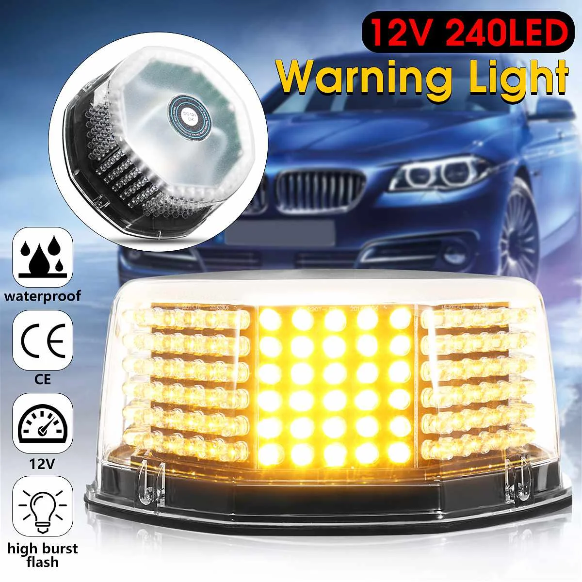

DC12V 240LED car Waterproof Vehicle Magnetic Mounted LED Strobe Warning Light Flashing Emergency Lighting Lamp Beacon