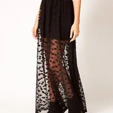 Женские модные летние юбки-макси в горошек для девочек, повседневные юбки с высокой эластичной резинкой на талии, кружевные сетчатые милые длинные юбки-юбки