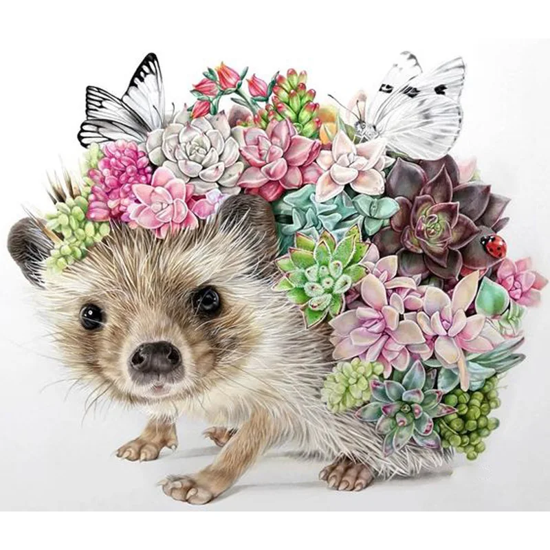 

Diy Diamond Embroidery Hedgehog Succulent Plants Square Diamond Painting Cross Stitch 5D Home Decor