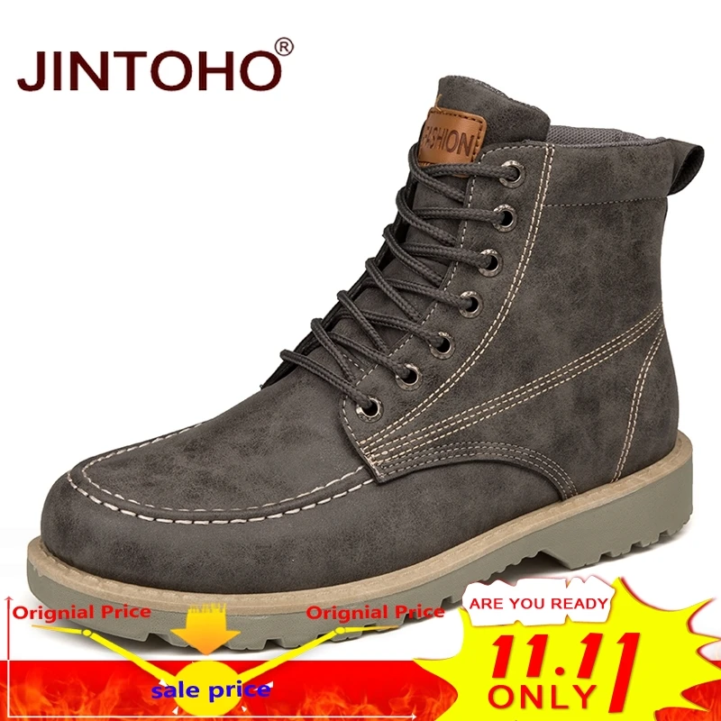 

JINTOHO 2018 New Men Winter Boots Fashion Ankle Leather Boots For Men Brand Leather Male Boots Cheap Winter Men Leather Shoes