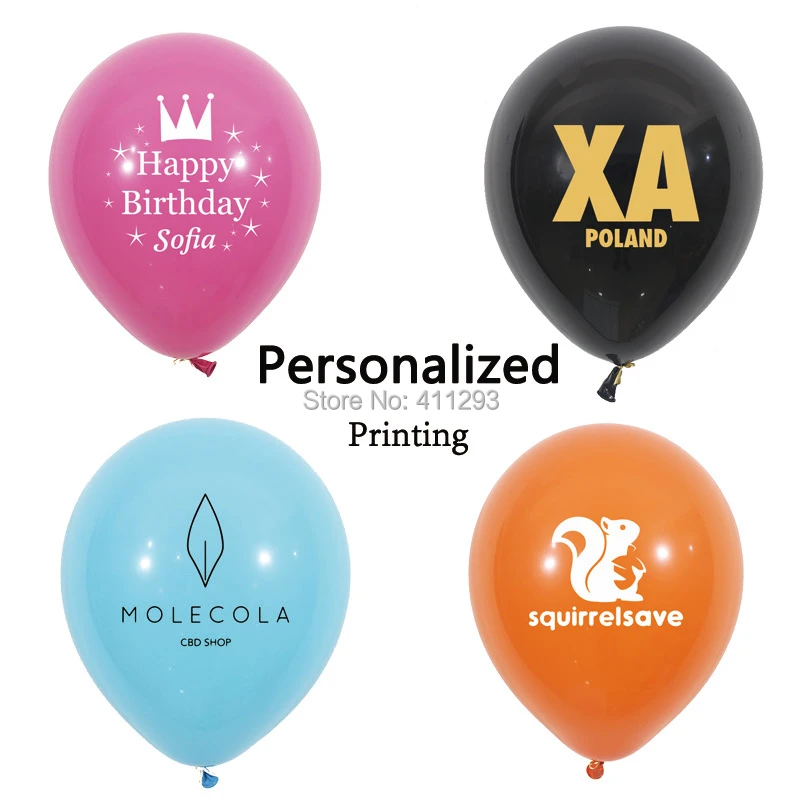 100 Personalized Custom Printed Balloons LOG,ANY TEXT ALL Colours Helium Quality