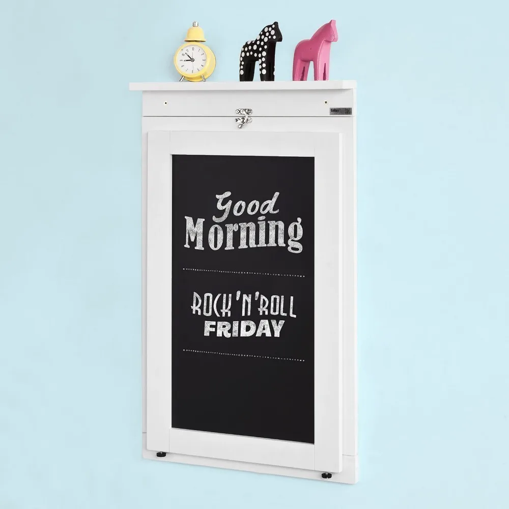 SoBuy White Folding Wall-Mounted Drop-Leaf Table, Kitchen & Dining Desk with Blackboard FWT20-W