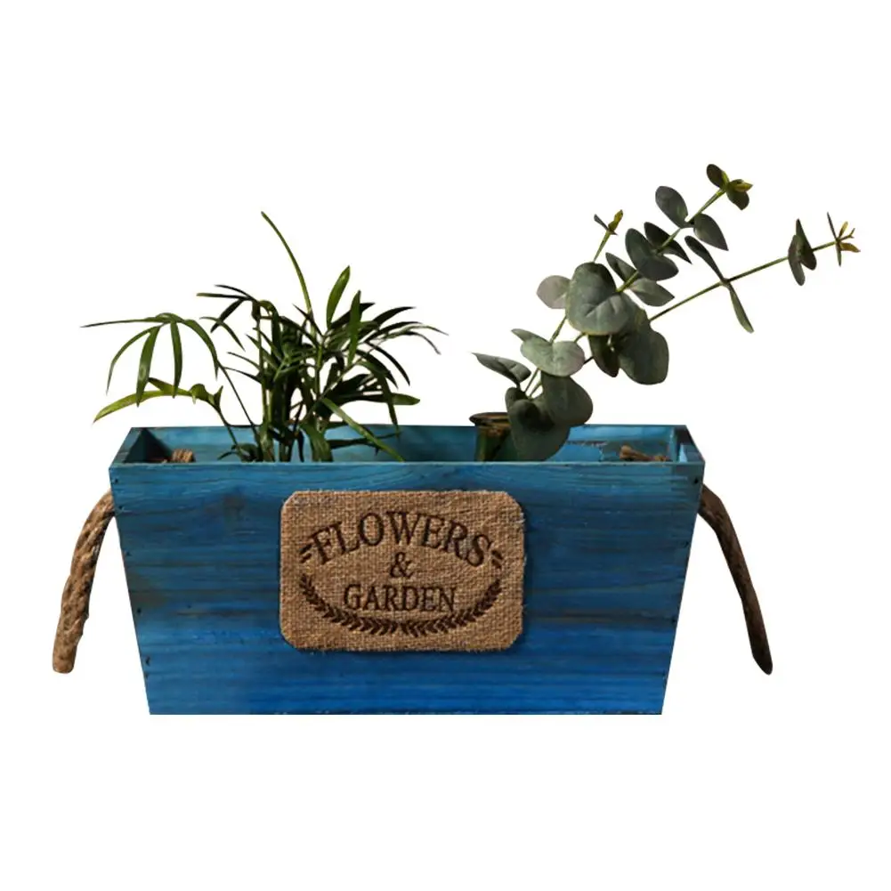 

Wooden Hanging Pot Home Balcony Decoration Garden Succulent Potted Simple Wind Lanyard Handle Flower Pot Box Basin