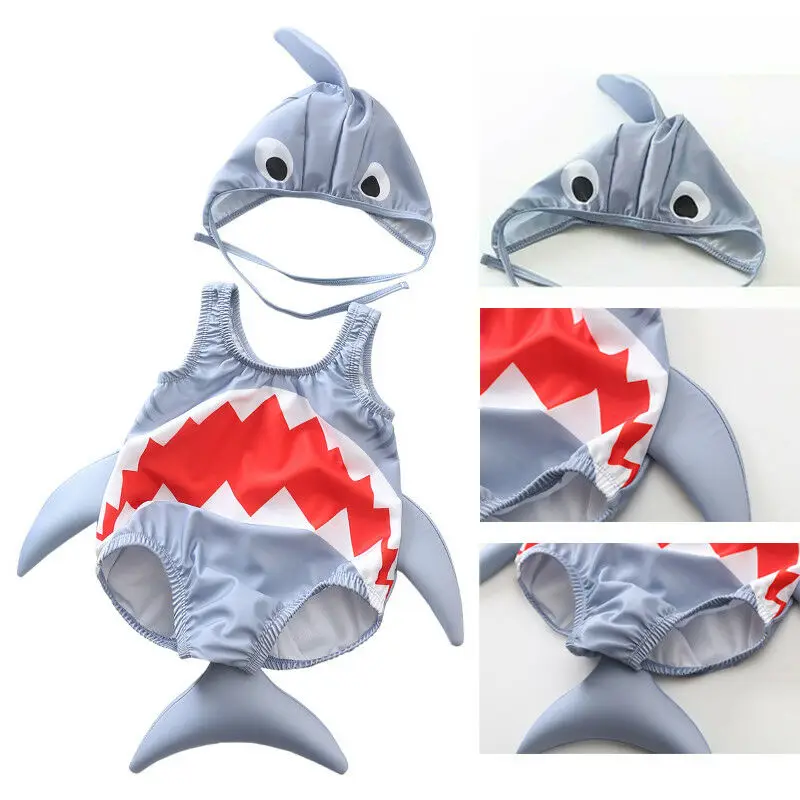 2 قطعة طفل طفلة الصبي ملابس السباحة 3D القرش زي ملابس السباحة 2019 العلامة التجارية الجديدة أكمام السروال القصير Sunsuits