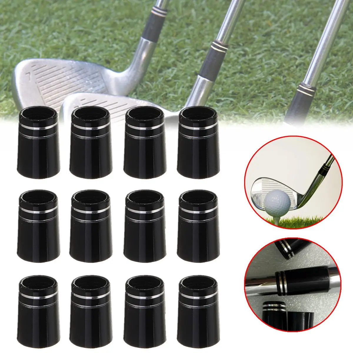 12 Pcs جولف تلميح الحلقات خواتم محولات ل. 375 و. 350 الحديد مهاوي طول 19mm الأسود البولي بروبلين القطر الداخلي 9.3mm