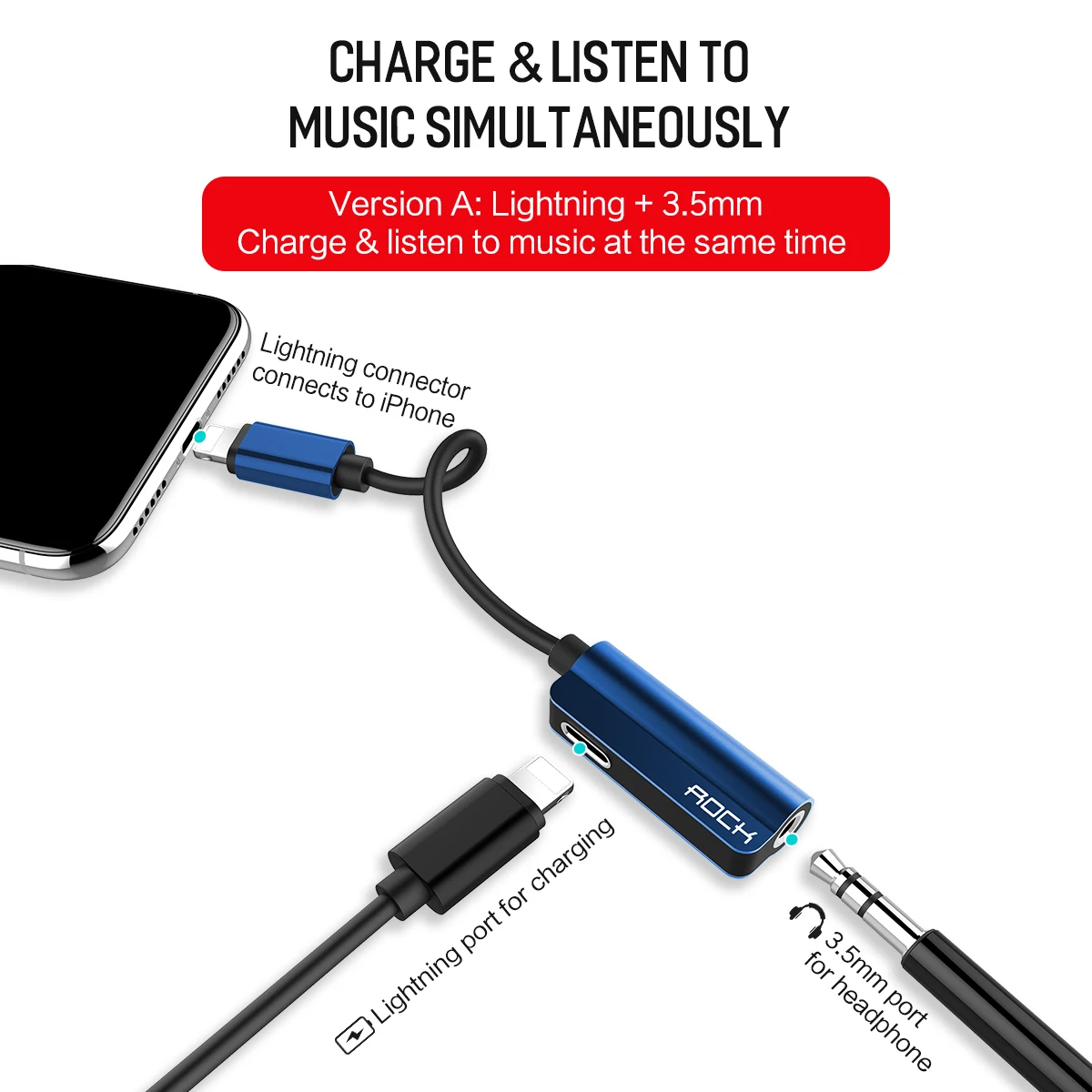 Rock Audio Splitter Cable For Iphone Charging Wire For Lighting Jack to 3.5mm Headphone Adapter Cord For Iphone X Xr Xs Max 7 8 Rock Audio Splitter Cable For Iphone Charging Wire For Lighting Jack to 3.5mm Headphone Adapter Cord For Iphone X Xr Xs Max 7 8