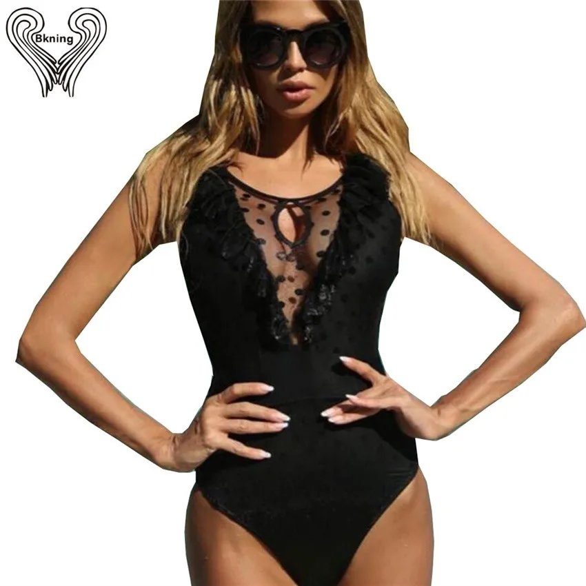 

Mesh Swimsuit One Piece Swimwear Push Up Monokini 2019 New Summer Bathing Suits Bathers Swim Suits Women Hot Ruffled Trikini